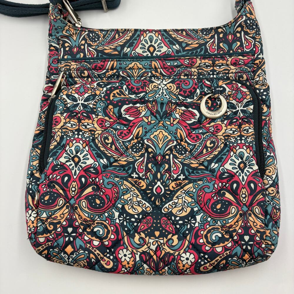 Travelon Paisley Floral Multicolor Crossbody Bag Purse RFID Safety Security